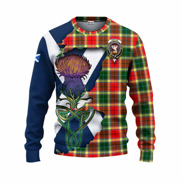 Tartan Vibes Clothing Gibson (Gibbs or Gibsone) Tartan Family Crest Knitted Sweater Scottish Thistle Celtic Inspired