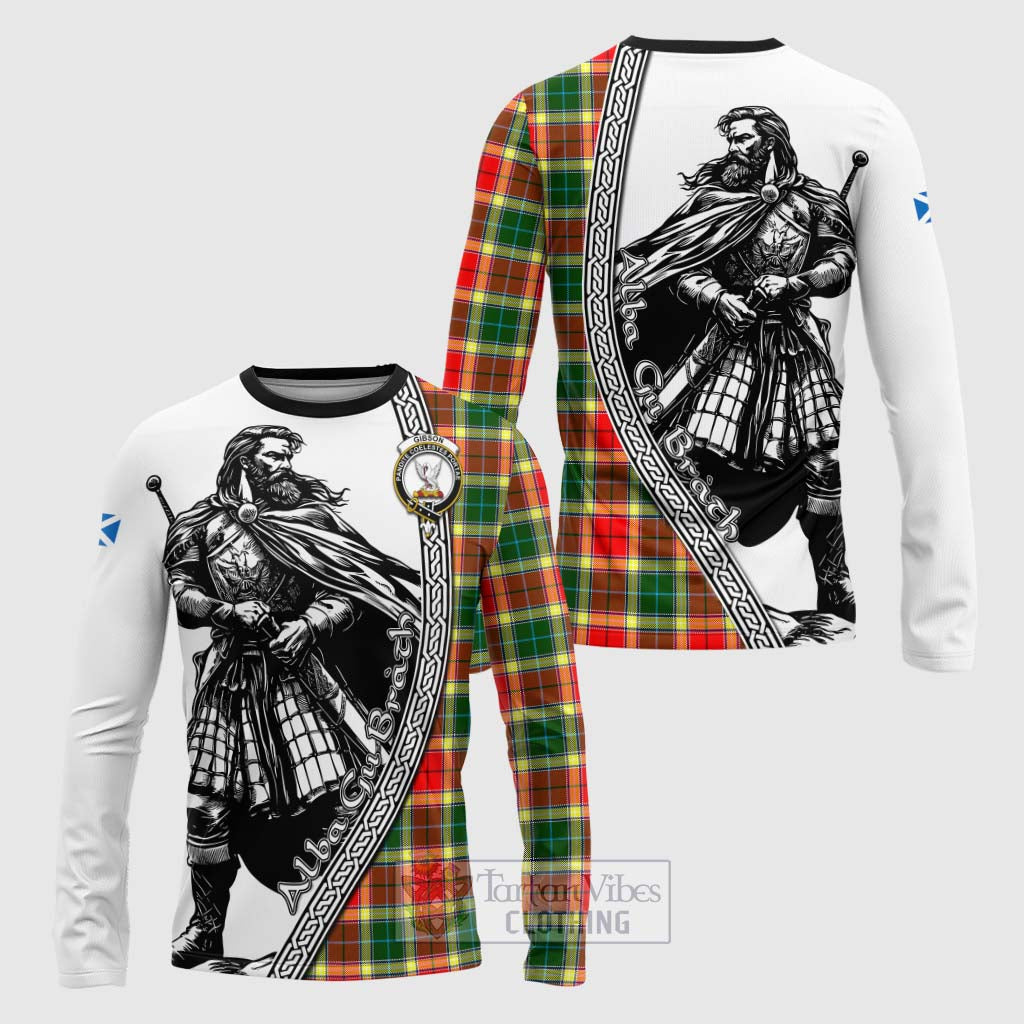 Gibson (Gibbs or Gibsone) Tartan Clan Crest Long Sleeve T-Shirt with Highlander Warrior Celtic Style Unisex - Tartan Vibes Clothing
