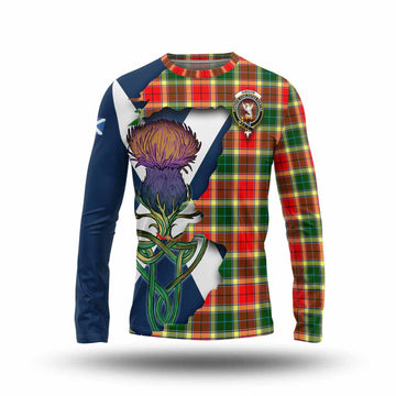 Tartan Vibes Clothing Gibson (Gibbs or Gibsone) Tartan Family Crest Long Sleeve T-Shirt Scottish Thistle Celtic Inspired