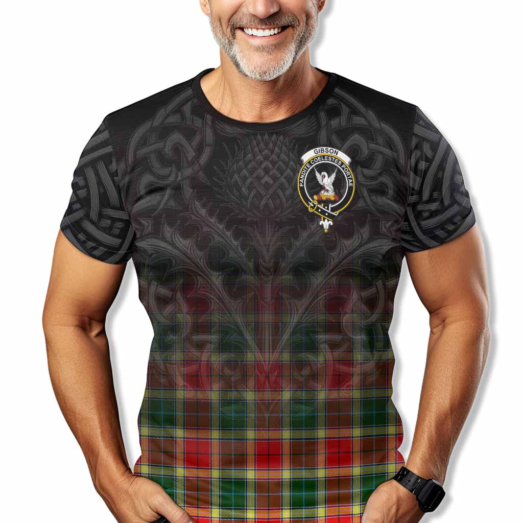 Tartan Vibes Clothing Gibson (Gibbs or Gibsone) Tartan T-Shirt with Family Crest Celtic Thistle Vibes