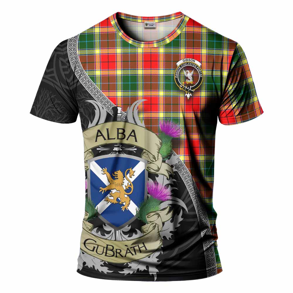 Tartan Vibes Clothing Gibson (Gibbs or Gibsone) Tartan Family Crest T-Shirt Lion Rampant Royal Thistle Shield Celtic Inspired