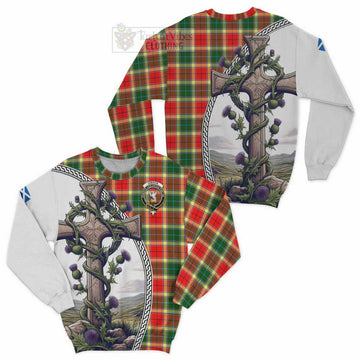 Gibson (Gibbs or Gibsone) Tartan Sweatshirt with Family Crest and St. Andrew's Cross Accented by Thistle Vines Unisex - Tartan Vibes Clothing