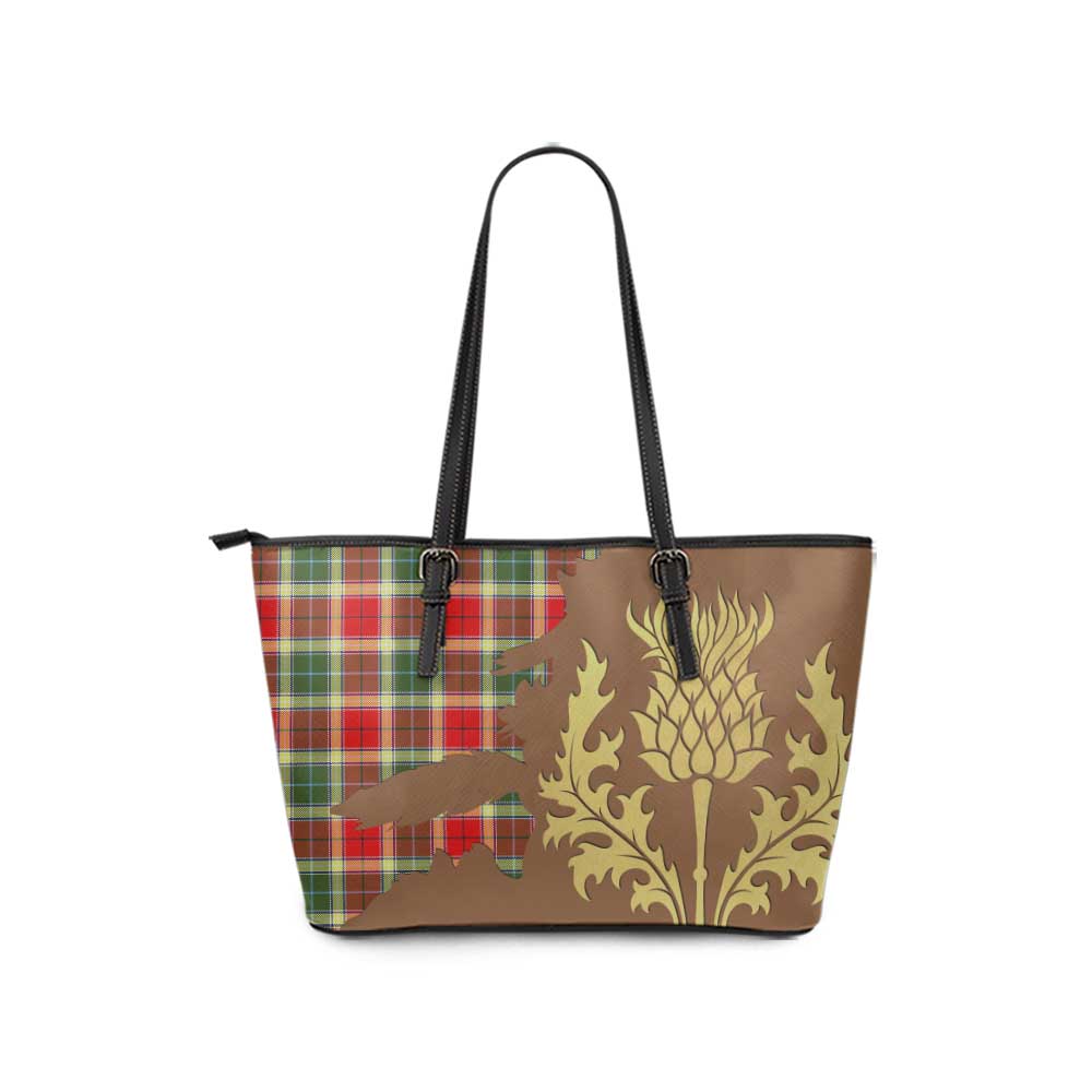 Gibson (Gibbs or Gibsone) Tartan Leather Tote Bag Gold Thistle Style - Tartan Vibes Clothing