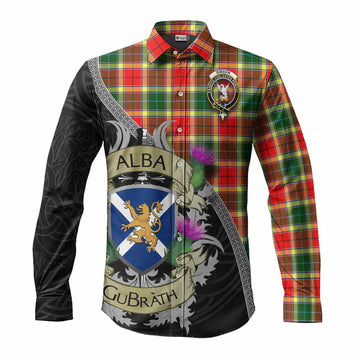 Tartan Vibes Clothing Gibson (Gibbs or Gibsone) Tartan Family Crest Long Sleeve Button Shirt Lion Rampant Royal Thistle Shield Celtic Inspired