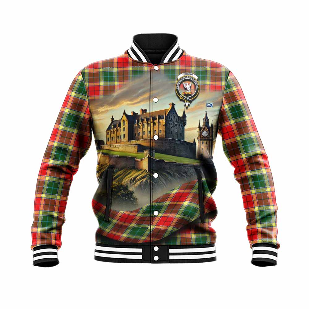 Gibson (Gibbs or Gibsone) Tartan Family Crest Baseball Jacket with Scottish Ancient Castle Style Unisex - Tartan Vibes Clothing