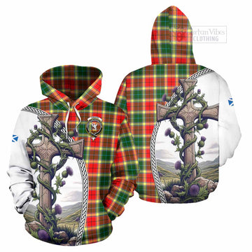 Gibson (Gibbs or Gibsone) Tartan Hoodie with Family Crest and St. Andrew's Cross Accented by Thistle Vines Zip Hoodie - Tartan Vibes Clothing