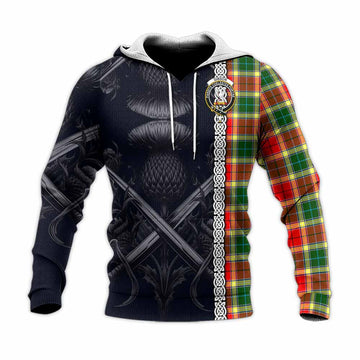 Gibson (Gibbs or Gibsone) Tartan Knitted Hoodie with Family Crest Cross Sword Thistle Celtic Vibes Unisex Knitted Pullover Hoodie - Tartan Vibes Clothing