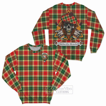 Gibson (Gibbs or Gibsone) Tartan Sweatshirt with Family Crest and Bearded Skull Holding Bottles of Whiskey Unisex - Tartan Vibes Clothing
