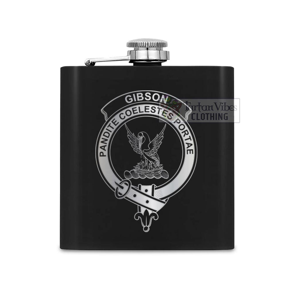 Gibson (Gibbs or Gibsone) Crest Hip Flask Set 7oz Black Stainless Steel with A Gift Box One Size 7oz - 2D-tartanvibesclothing