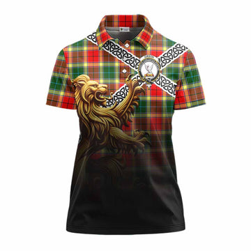 Gibson (Gibbs or Gibsone) Crest Tartan Women's Polo Shirt with Golden Lion Emblem Celtic Style Women - Tartan Vibes Clothing