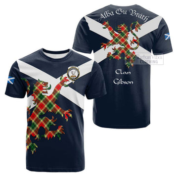 Gibson (Gibbs or Gibsone) Tartan Lion Rampant Cotton T-shirt Proudly Display Your Heritage with Alba Gu Brath and Clan Name