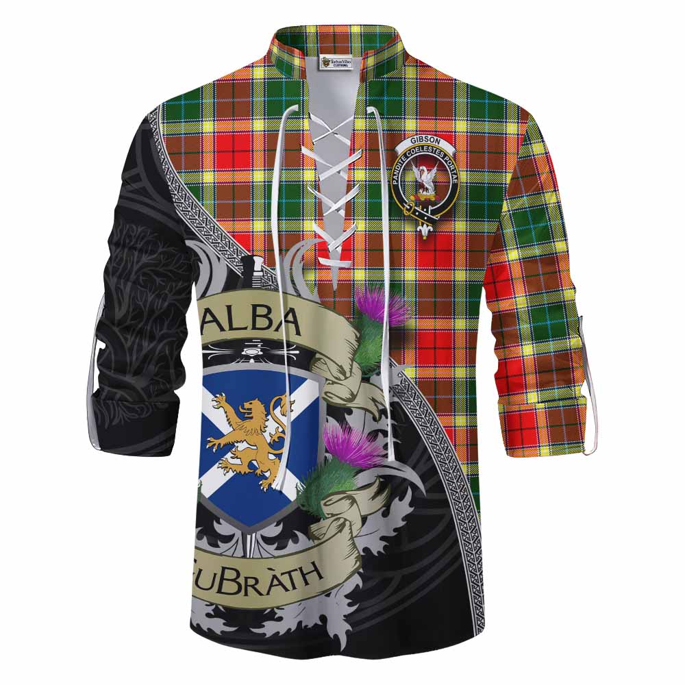 Tartan Vibes Clothing Gibson (Gibbs or Gibsone) Tartan Family Crest Ghillie Kilt Shirt Lion Rampant Royal Thistle Shield Celtic Inspired