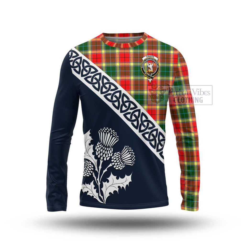 Gibson (Gibbs or Gibsone) Tartan Long Sleeve T-Shirt Featuring Thistle and Scotland Map Unisex - Tartan Vibes Clothing