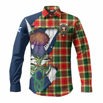 Tartan Vibes Clothing Gibson (Gibbs or Gibsone) Tartan Family Crest Long Sleeve Button Shirt Scottish Thistle Celtic Inspired