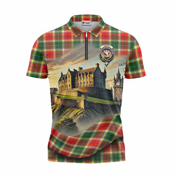 Gibson (Gibbs or Gibsone) Tartan Family Crest Zipper Polo Shirt with Scottish Ancient Castle Style Unisex - Tartan Vibes Clothing