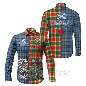 Tartan Vibes Clothing Gibson (Gibbs or Gibsone) Tartan Long Sleeve Button Shirt Happy St. Andrew's Day Half Tartan Style