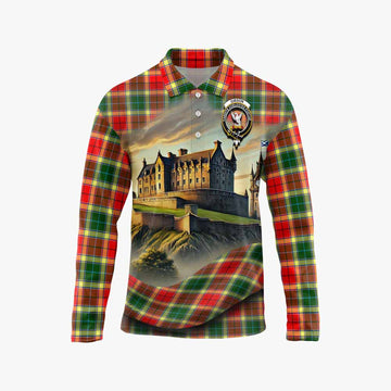 Gibson (Gibbs or Gibsone) Tartan Family Crest Long Sleeve Polo Shirt with Scottish Ancient Castle Style Unisex - Tartan Vibes Clothing