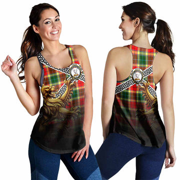 Gibson (Gibbs or Gibsone) Crest Tartan Women's Racerback Tanks with Golden Lion Emblem Celtic Style 4XL - Tartan Vibes Clothing