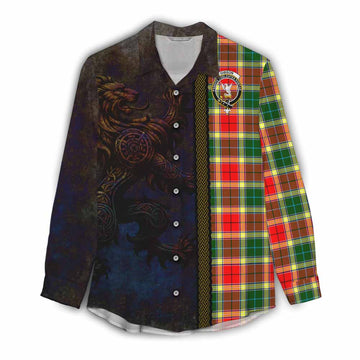 Tartan Vibes Clothing Gibson (Gibbs or Gibsone) Tartan Family Crest Women's Casual Shirt Alba Gu Brath Be Brave Lion Ancient Style