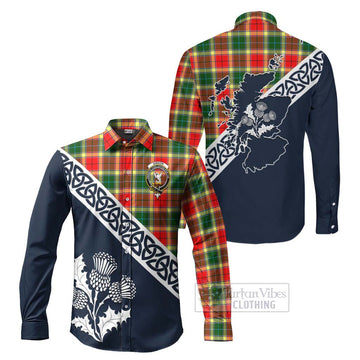 Tartan Vibes Clothing Gibson (Gibbs or Gibsone) Tartan Long Sleeve Button Shirt Featuring Thistle and Scotland Map