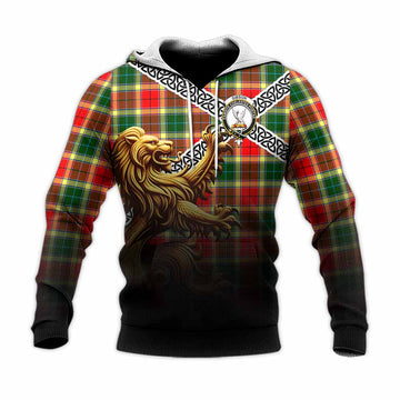 Gibson (Gibbs or Gibsone) Crest Tartan Knitted Hoodie with Golden Lion Emblem Celtic Style Unisex Knitted Pullover Hoodie - Tartan Vibes Clothing