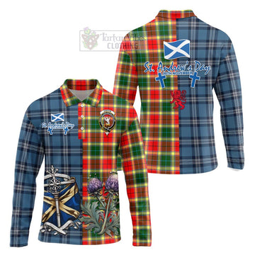 Gibson (Gibbs or Gibsone) Tartan Long Sleeve Polo Shirt Happy St. Andrew's Day Half Tartan Style Unisex - Tartan Vibes Clothing