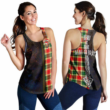 Gibson (Gibbs or Gibsone) Tartan Family Crest Women's Racerback Tanks Alba Gu Brath Be Brave Lion Ancient Style 4XL - Tartan Vibes Clothing