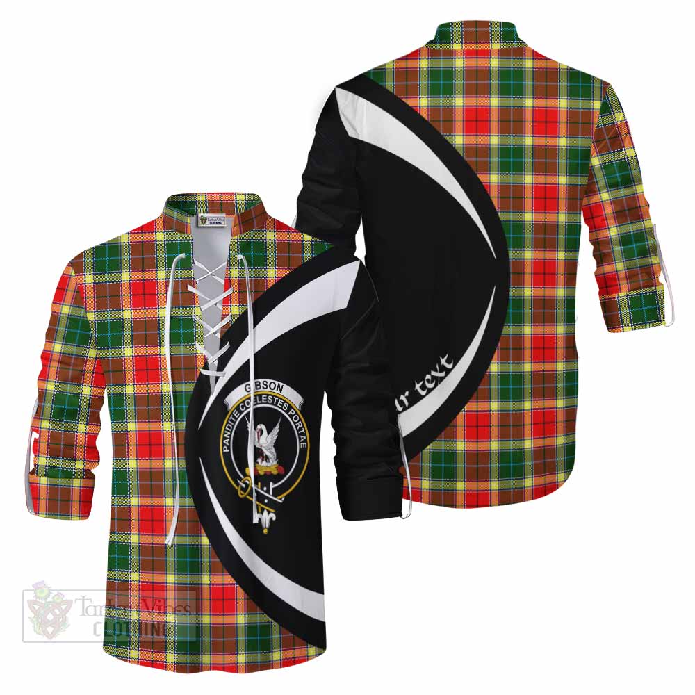 Tartan Vibes Clothing Gibson (Gibbs or Gibsone) Tartan Ghillie Kilt Shirt with Family Crest Circle Style