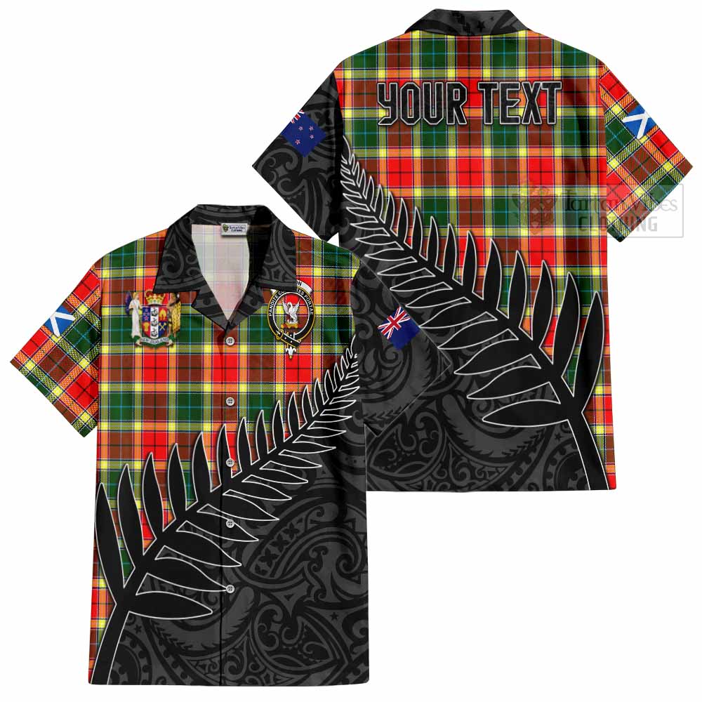 Tartan Vibes Clothing Gibson (Gibbs or Gibsone) Crest Tartan Short Sleeve Button Shirt with New Zealand Silver Fern Half Style