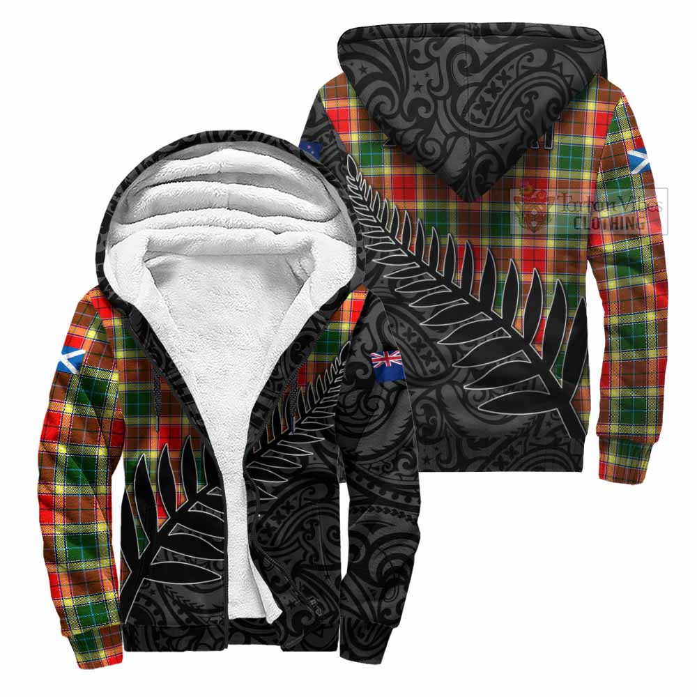 Tartan Vibes Clothing Gibson (Gibbs or Gibsone) Crest Tartan Sherpa Hoodie with New Zealand Silver Fern Half Style