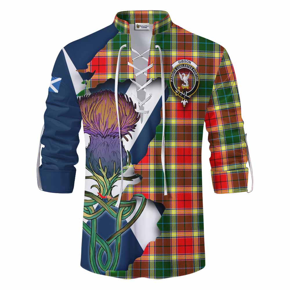 Tartan Vibes Clothing Gibson (Gibbs or Gibsone) Tartan Family Crest Ghillie Kilt Shirt Scottish Thistle Celtic Inspired