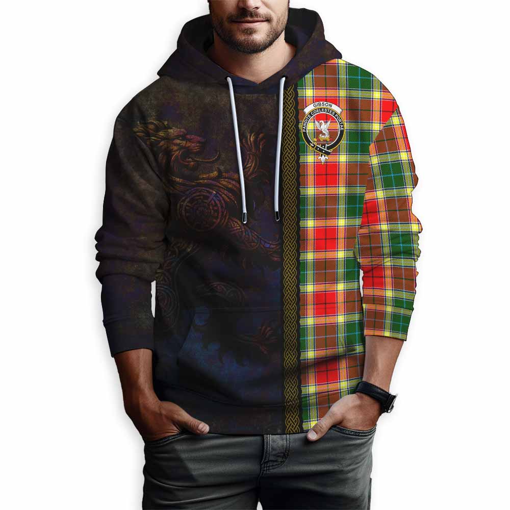 Tartan Vibes Clothing Gibson (Gibbs or Gibsone) Tartan Family Crest Hoodie Alba Gu Brath Be Brave Lion Ancient Style