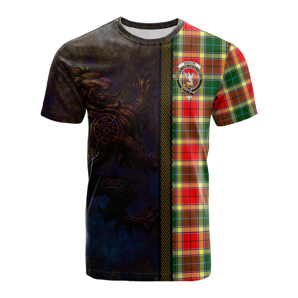 Tartan Vibes Clothing Gibson (Gibbs or Gibsone) Tartan Family Crest Cotton T-shirt Alba Gu Brath Be Brave Lion Ancient Style