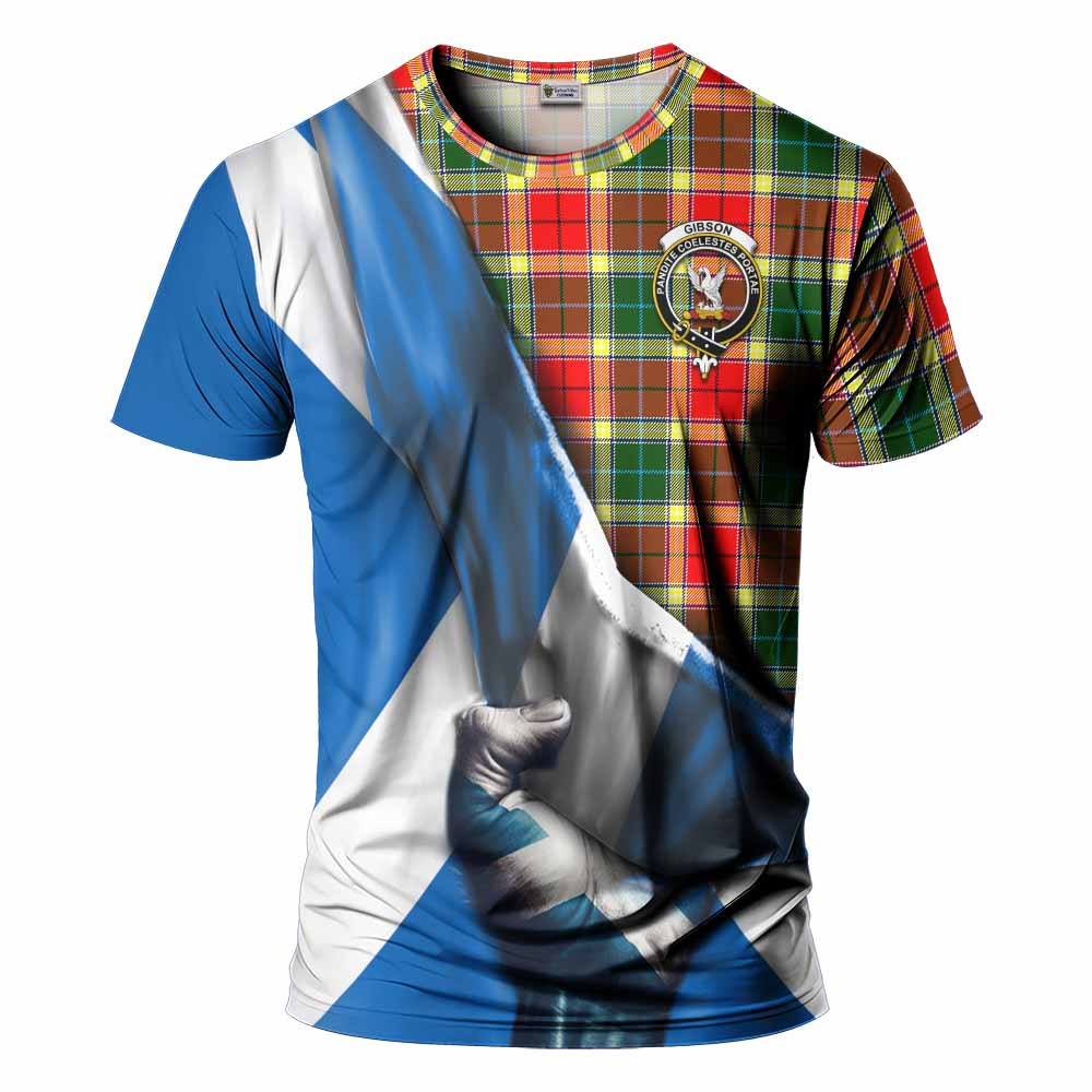Tartan Vibes Clothing Gibson (Gibbs or Gibsone) Tartan T-Shirt with Family Crest Scotland Patriotic Style