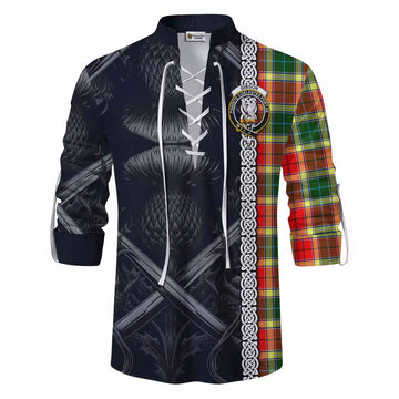 Tartan Vibes Clothing Gibson (Gibbs or Gibsone) Tartan Ghillie Kilt Shirt with Family Crest Cross Sword Thistle Celtic Vibes