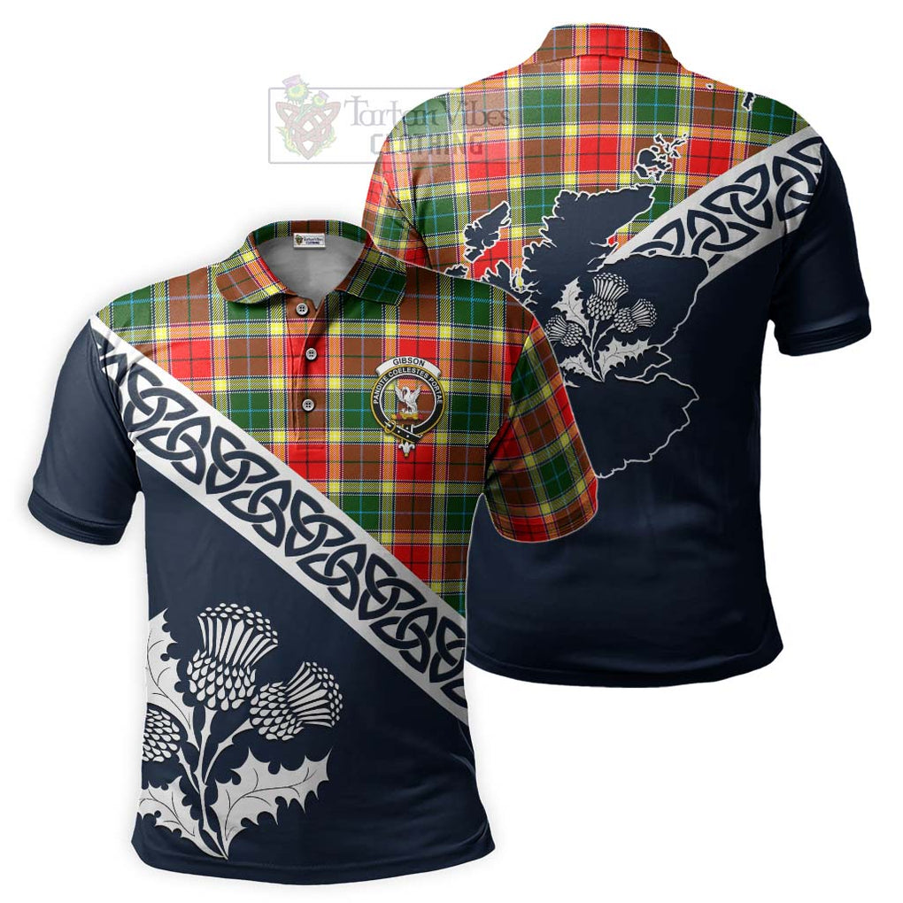 Gibson (Gibbs or Gibsone) Tartan Polo Shirt Featuring Thistle and Scotland Map Kid - Tartanvibesclothing Store