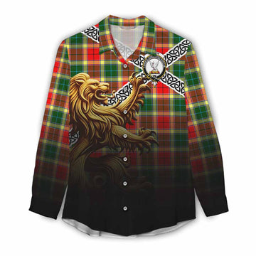 Tartan Vibes Clothing Gibson (Gibbs or Gibsone) Crest Tartan Women's Casual Shirt with Golden Lion Emblem Celtic Style
