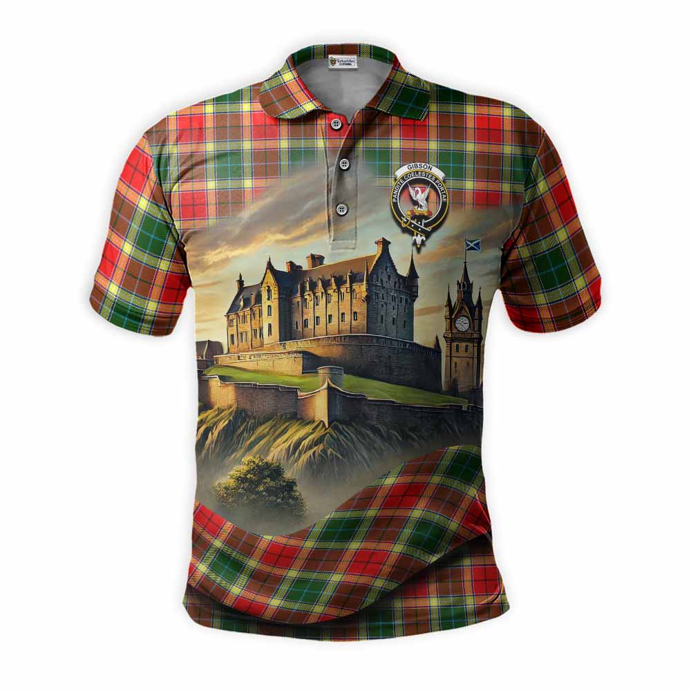 Tartan Vibes Clothing Gibson (Gibbs or Gibsone) Tartan Family Crest Polo Shirt with Scottish Ancient Castle Stype