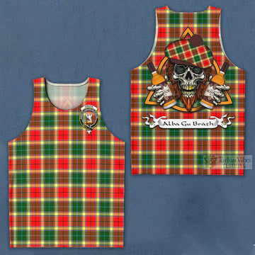 Gibson (Gibbs or Gibsone) Tartan Men's Tank Top with Family Crest and Bearded Skull Holding Bottles of Whiskey Men - Tartan Vibes Clothing