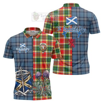 Gibson (Gibbs or Gibsone) Tartan Zipper Polo Shirt Happy St. Andrew's Day Half Tartan Style Unisex - Tartan Vibes Clothing