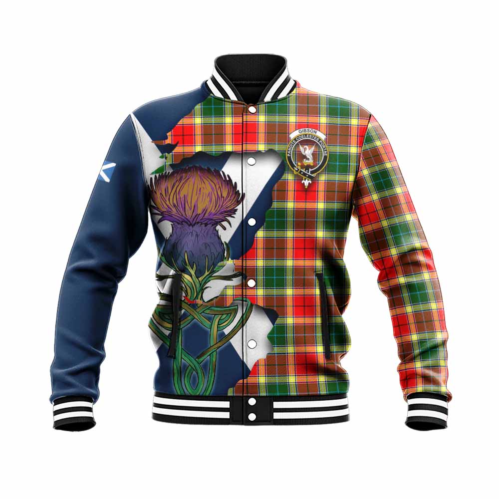 Gibson (Gibbs or Gibsone) Tartan Family Crest Baseball Jacket Scottish Thistle Celtic Inspired Unisex - Tartan Vibes Clothing