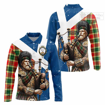 Gibson (Gibbs or Gibsone) Tartan Long Sleeve Polo Shirt with Family Crest Scottish Bagpiper Vibes Unisex - Tartan Vibes Clothing