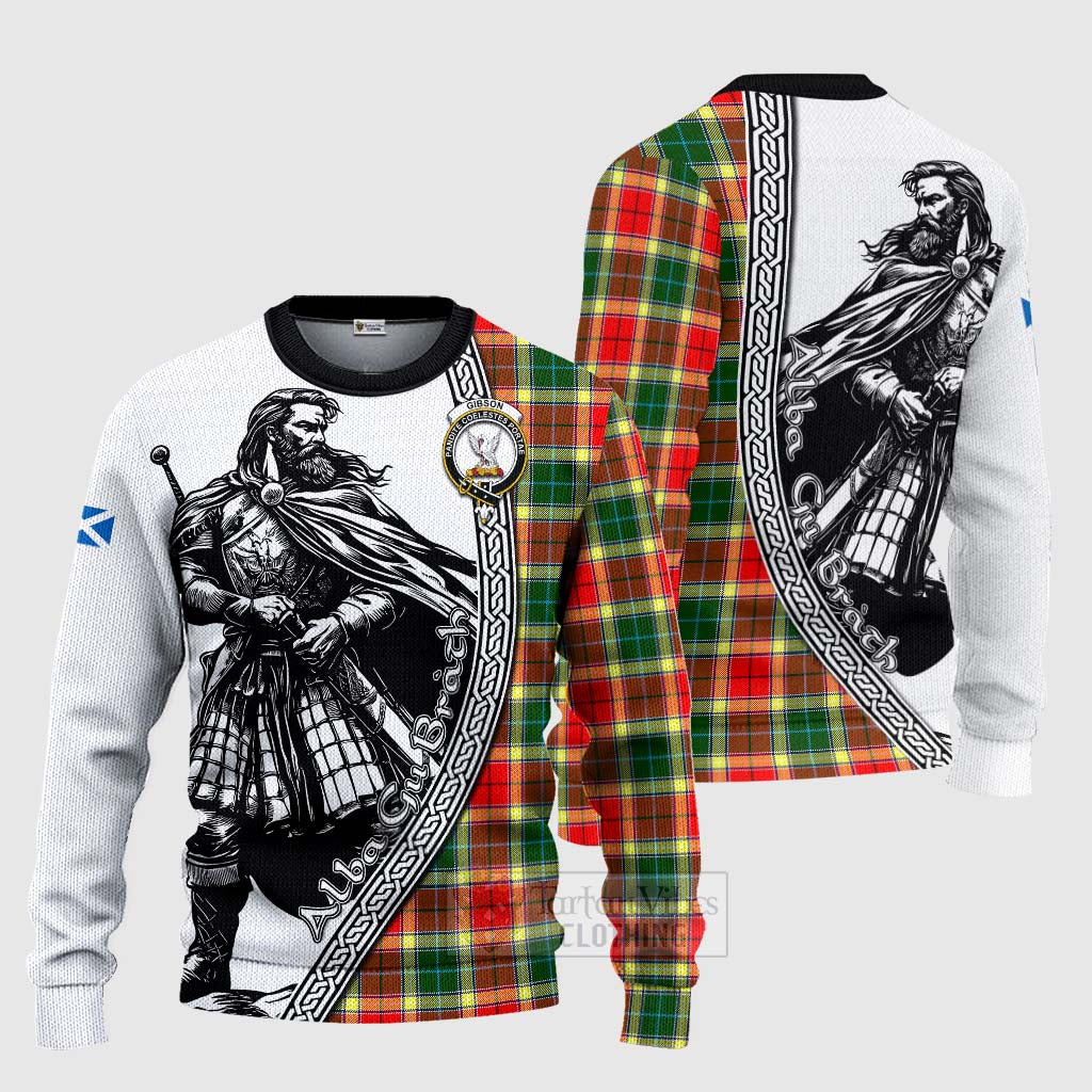 Gibson (Gibbs or Gibsone) Tartan Clan Crest Knitted Sweater with Highlander Warrior Celtic Style Unisex - Tartan Vibes Clothing