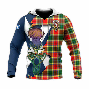 Tartan Vibes Clothing Gibson (Gibbs or Gibsone) Tartan Family Crest Knitted Hoodie Scottish Thistle Celtic Inspired