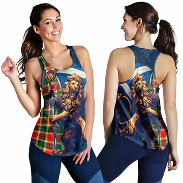 Gibson (Gibbs or Gibsone) Tartan Family Crest Women's Racerback Tanks with Scottish Majestic Lion 4XL - Tartan Vibes Clothing