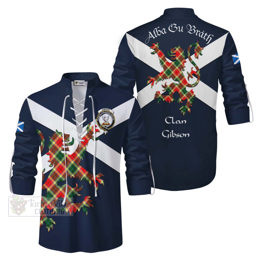 Tartan Vibes Clothing Gibson (Gibbs or Gibsone) Tartan Lion Rampant Ghillie Kilt Shirt Proudly Display Your Heritage with Alba Gu Brath and Clan Name