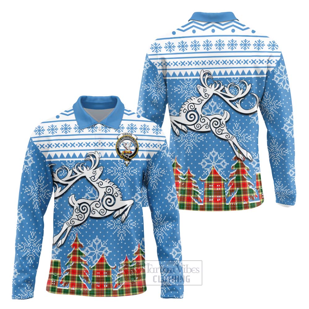 Gibson (Gibbs or Gibsone) Clan Christmas Long Sleeve Polo Shirt Celtic Reindeer Style Unisex - Tartan Vibes Clothing