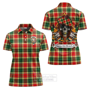 Gibson (Gibbs or Gibsone) Tartan Women's Polo Shirt with Family Crest and Bearded Skull Holding Bottles of Whiskey Women - Tartan Vibes Clothing