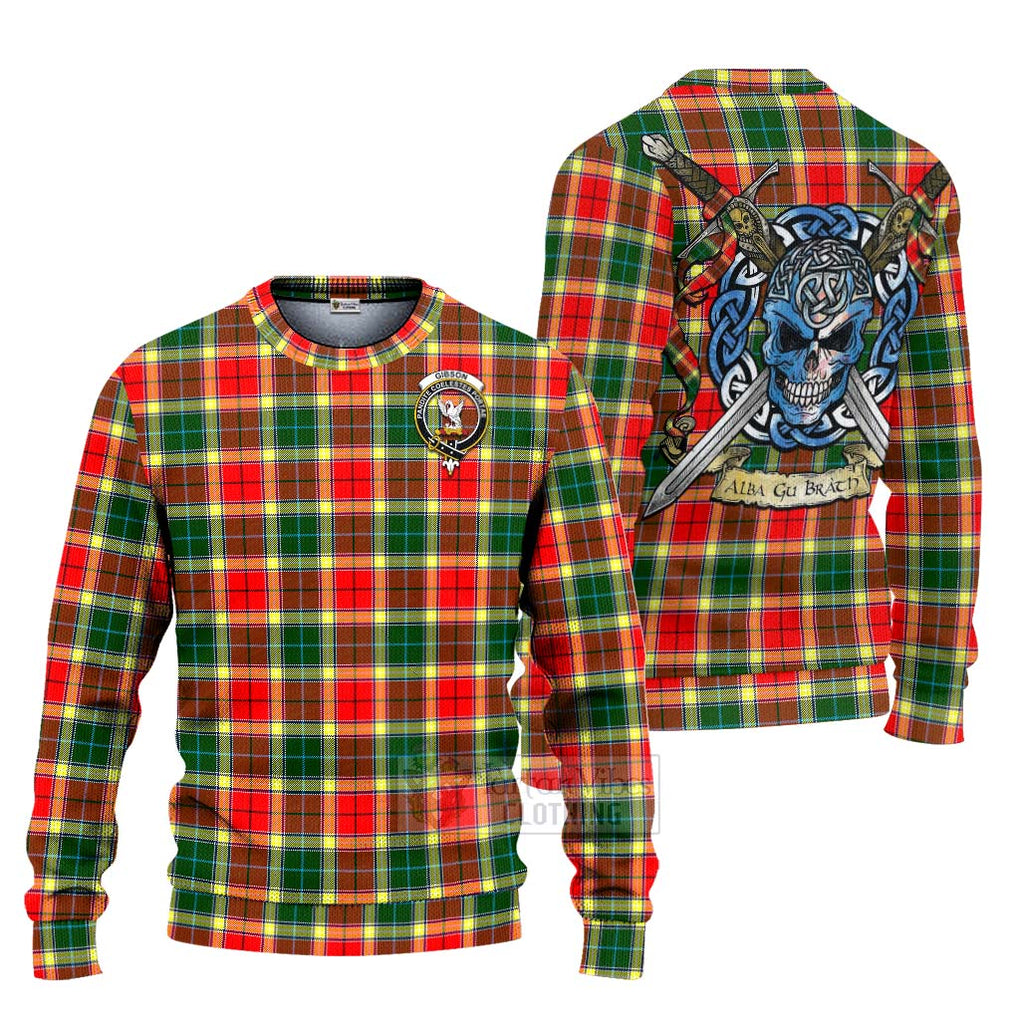 Gibson (Gibbs or Gibsone) Tartan Ugly Sweater with Family Crest Celtic Skull Style Unisex - Tartan Vibes Clothing
