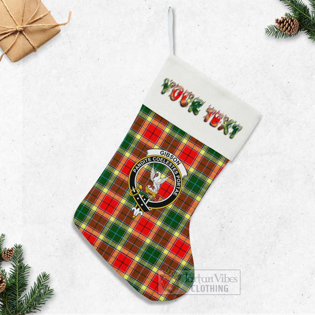 Tartan Vibes Clothing Gibson (Gibbs or Gibsone) Tartan Family Crest Christmas Stocking with Personalized Text